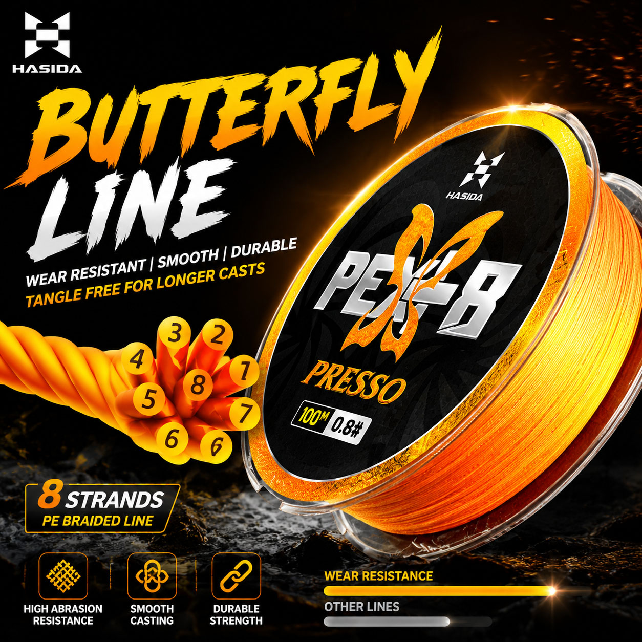 하시다 버터플라이 100m 8합사 PE PEX+ 테크  - Copolymer Line 리뷰 및 가격